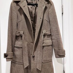 J. Crew Herringbone Brown Belted Short Trench, Size Medium